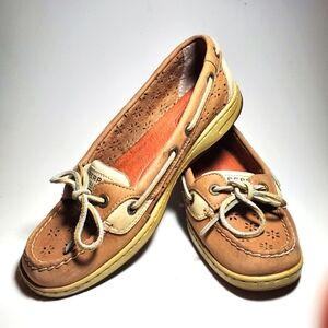 SPERRY Top Sider Angelfish Boat Shoes Loafer Perforated Design Beige / Tan EUC